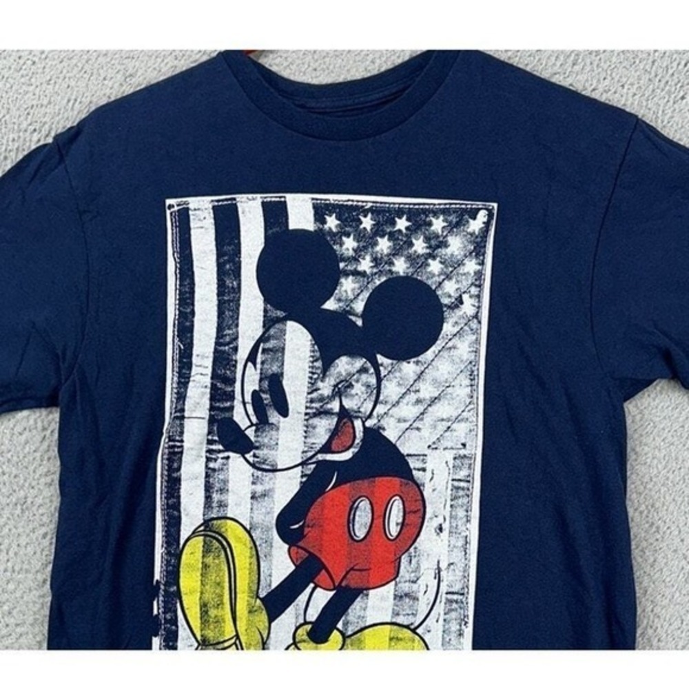 Disney T-Shirt Unisex Medium Blue Mickey Mouse American Flag Short Sleeve Tee - Picture 1 of 7